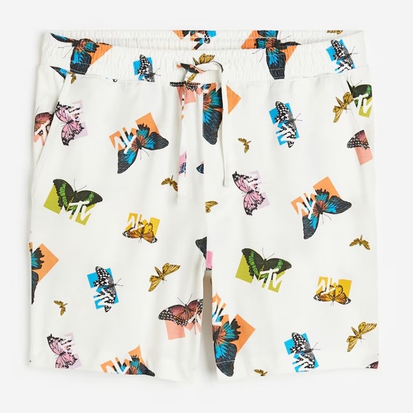 H&M MTV Butterfly Relaxed Casual Flowy Soft Comfy Boxer Style Pajama Shorts - Picture 1 of 8